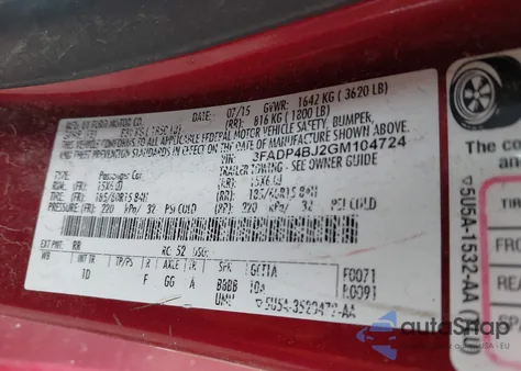 2016 Ford Fiesta Se z USA, uszkodzony, nr VIN 3FADP4BJ2GM104724